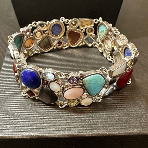 Multi gemstone and stamped Thailand sterling silver bracelet! - Picture 1 of 11
